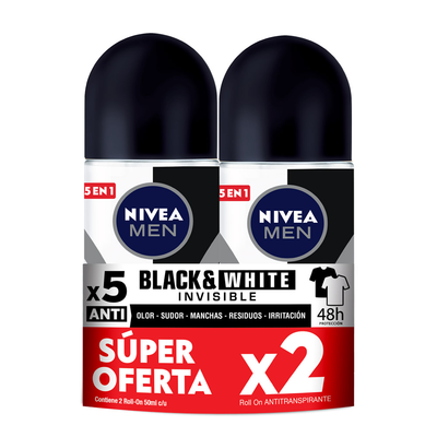 Desodorante Nivea Man Black & White Roll On 50 ml (Pack de 2)
