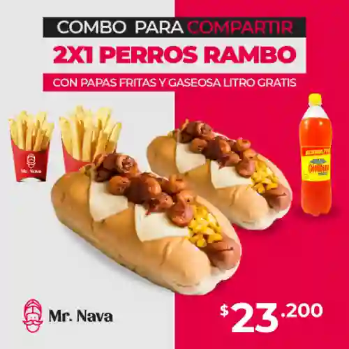 2X1 Perro Rambo + Papas Fritas + Gaseosa