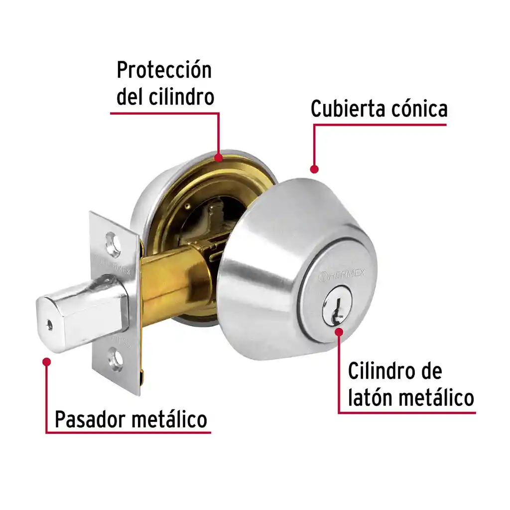 Hermex Cerrojo Doble Llave Cromo Mate 23611