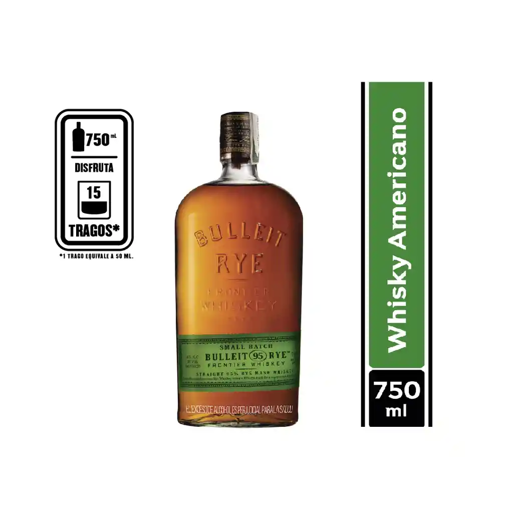 Whiskey Americano Bulleit Rye 750 mL 12X01 Gl