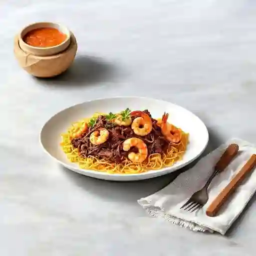 Con Carne Desmechada De Res, Camarones, Posta Cartagenera Desmechada