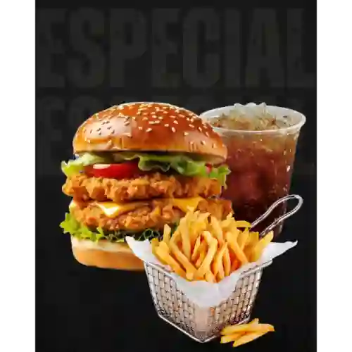 Burguer Doble Pollo Crispy + Papas + Tè