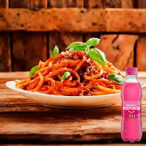 Combo Pasta Boloñesa + Postobón Manzana 250 ml