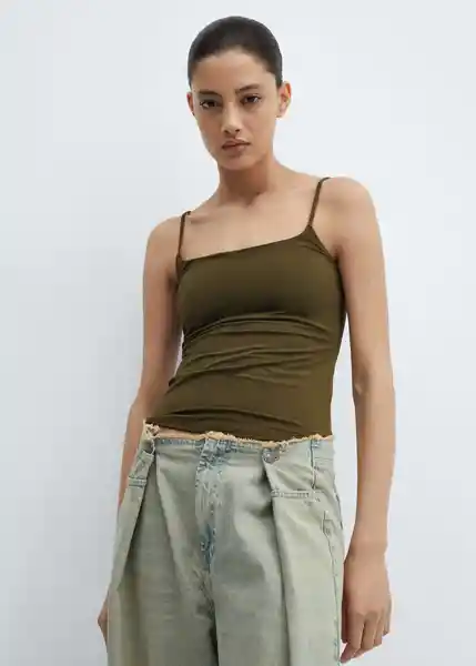 Top Bacará Khaki Talla M Mujer Mango