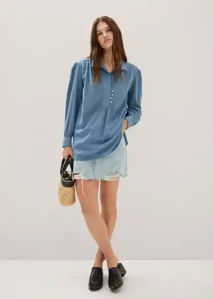 Blusa Aoza Azul Talla L Mujer Mango