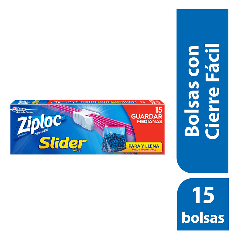 Ziploc Bolsa Reutilizable para Organizar Slider Mediana 15 piezas 15 und