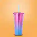 Vaso de Plástico Brillante Con Correa Rosa y Azul 680 mL Miniso