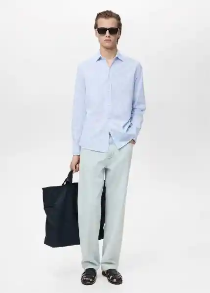 Camisa Soller Celeste Talla M Hombre Mango