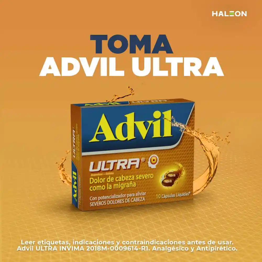Advil Ultra Alivio De Los Dolores De Cabeza Severos Como La Migraña, Ibuprofeno X 10 CAPS