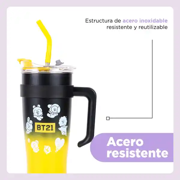 Vaso de De Pared Simple Con Asa Serie Bt21 Amarillo Miniso