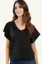 Camiseta Escote en V Color Negro Talla S Ragged