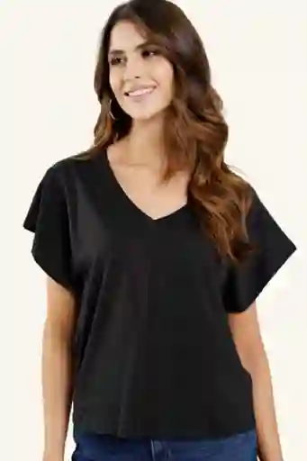 Camiseta Escote en V Color Negro Talla S Ragged