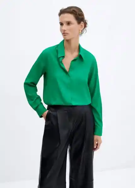 Camisa Basic Verde Talla 18 Mujer Mango