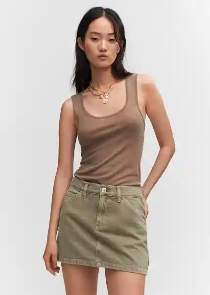 Falda Chino2 Khaki Talla 24 Mujer Mango