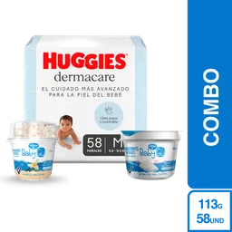 Combo Pañales Huggies Dermacare + Yogurt Baby + Yogurt Baby
