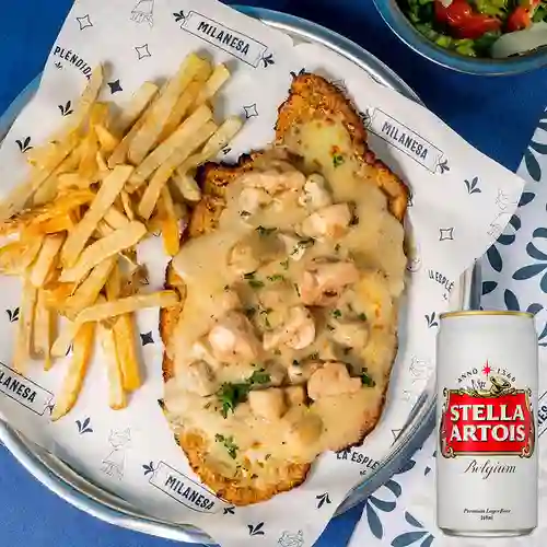 Combo milanesa funghi + stella 330 ml