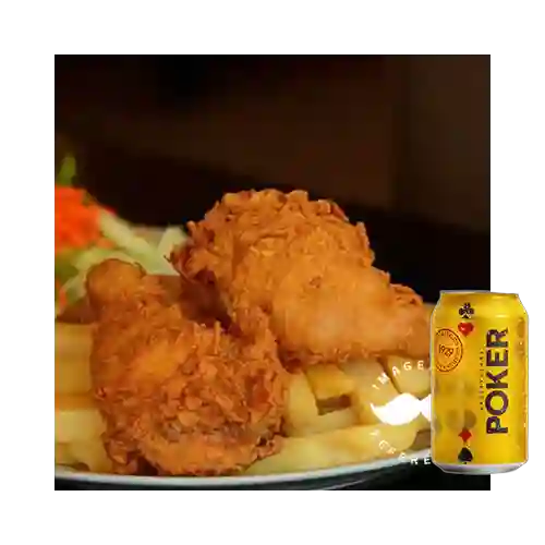 Combo Pollo Apanado + Cerveza Poker Lta 330ml
