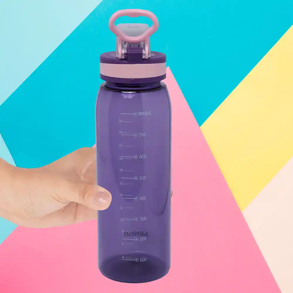 Miniso Botella de Plástico Para Deportes Con Asa Morado 900 mL