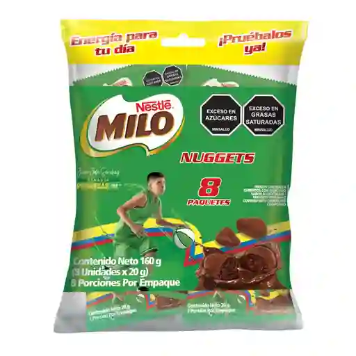 MILO NUGGETS trozos con malta cubiertos sabor chocolate 8 Unds x 160g