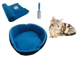 Hally Pets Set Gato Cama + Cobija + Quitamotas Azul Claro OT0012