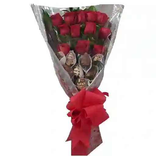 Bouquet Rosas y Fresas Con Chocolate