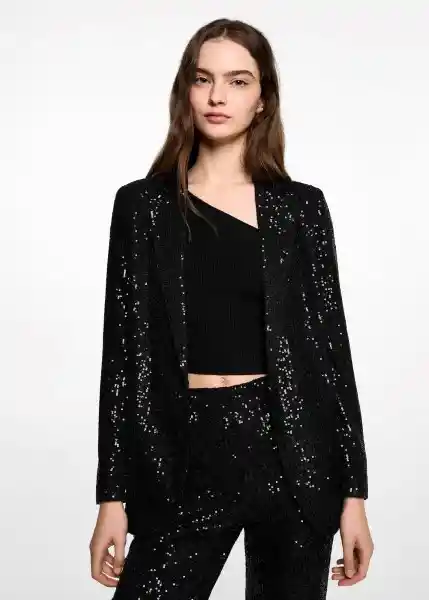 Blazer Americana Sequinb Negro Talla 21 Teen Niñas Mango