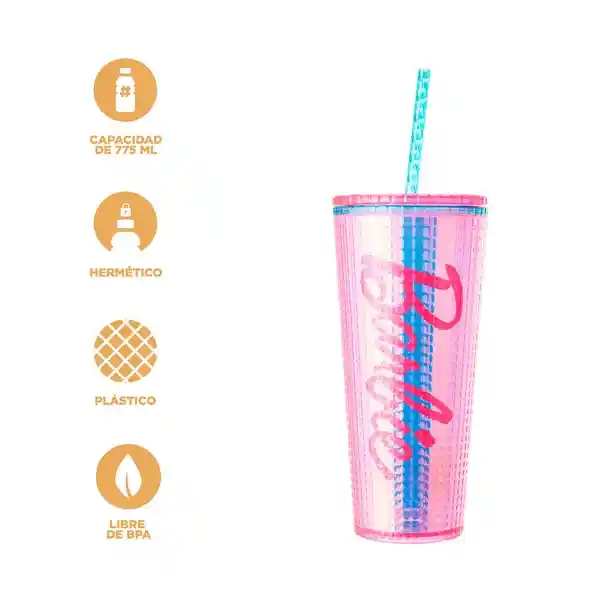 Vaso Plástico Doble Pared Con Pitillo Serie Barbie 775 mL Miniso