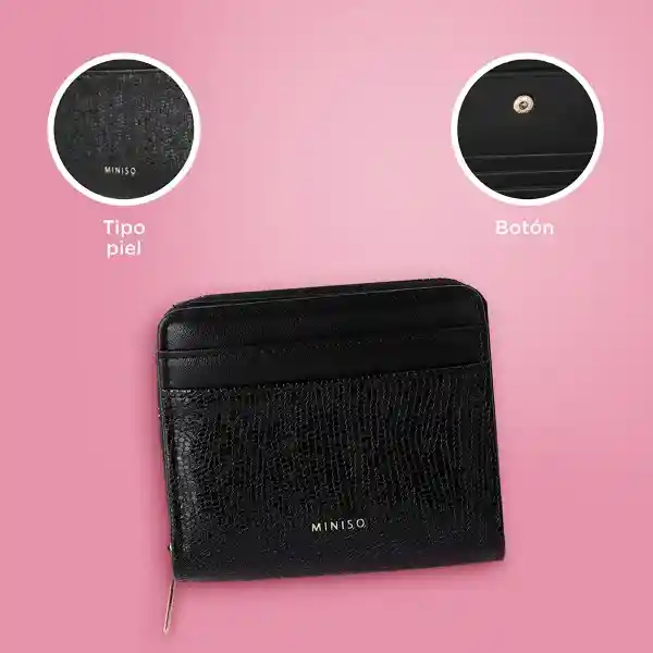 Cartera Para Mujer Con Textura Granulada Negro Serie Miniso