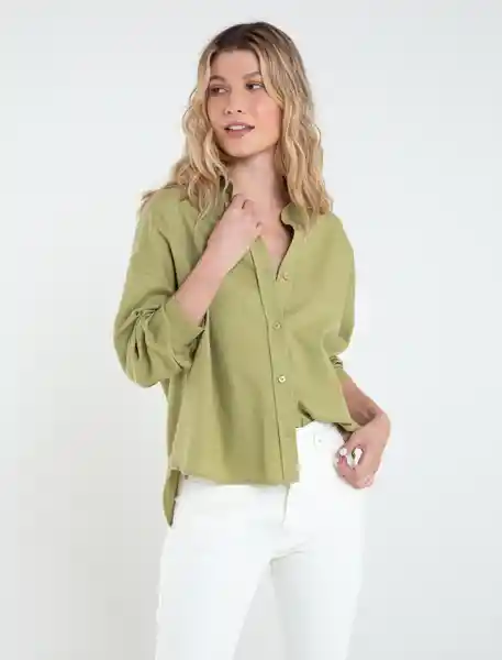 Camisa Cabo Aguer Mujer Verde Retro Medio Talla L Naf Naf