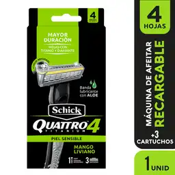 Schick Maquina de Afeitar Quattro Titanium Sensitive + 2 Repuestos