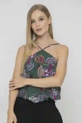 Top Tipo Pañuelo Paisleys Color Verde Oscuro Talla XS Ragged