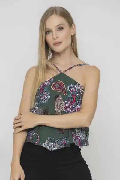 Top Tipo Pañuelo Paisleys Color Verde Oscuro Talla XS Ragged