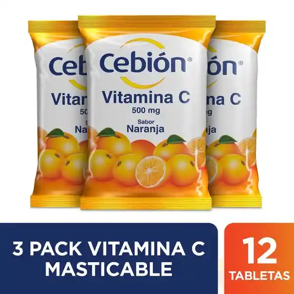 Cebión Tabletas Masticables de Vitamina C sabor a Naranja