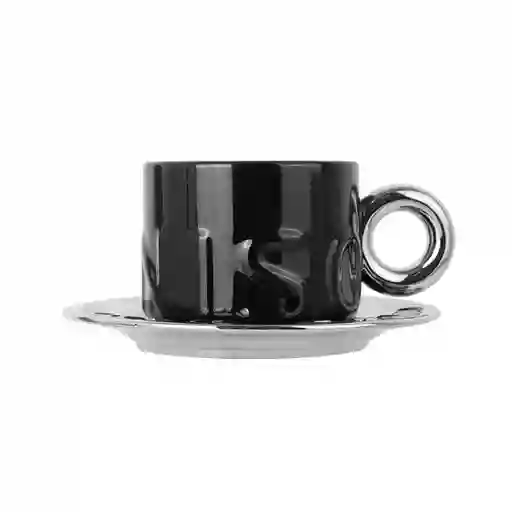 Taza de Cerámica Con Posavasos Serie Silver Grey Miniso