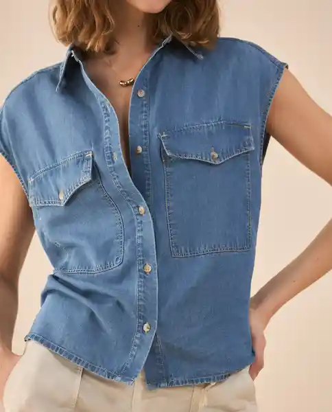 Camisa Azul Rivera Medio Talla S 111G006 Esprit