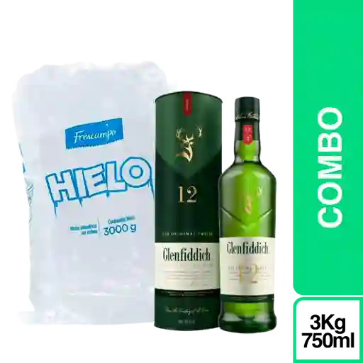 Combo Glenfiddich Whisky 12 Años Single Malt 750 mL + Hielo 3 kg