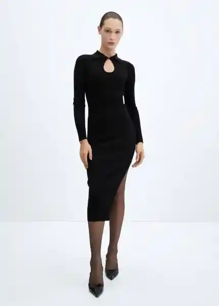 Vestido Coletas Negro Talla XL Mujer Mango