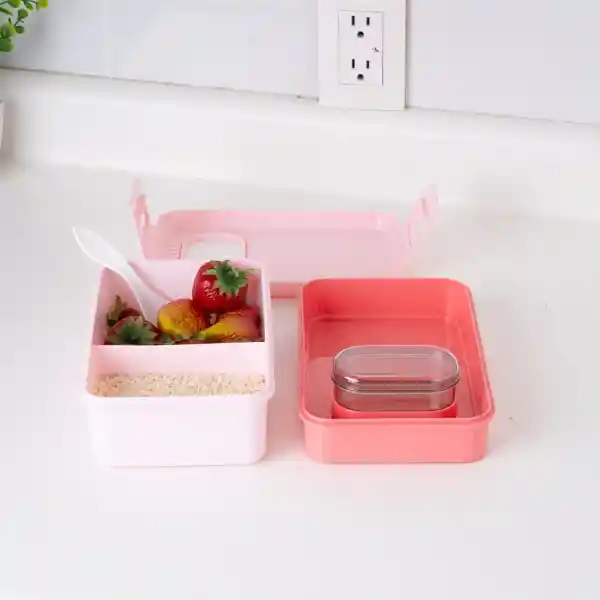 Contenedor de Doble Capa Rosa 1500 mL Serie Miniso