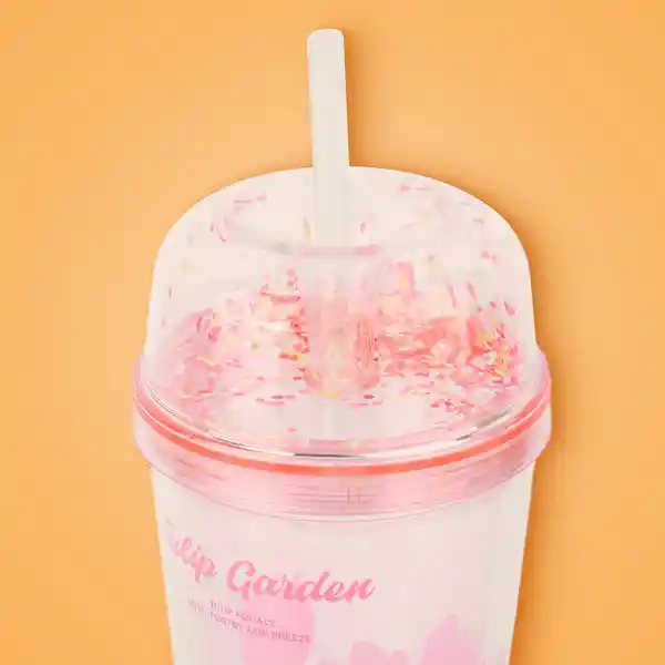 Vaso Plástico de Doble Pared Pitillo Tulip Garden 480 mL Miniso