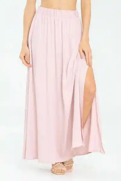 Falda Larga Abertura Color Rosado Palo de Rosa Talla 8 Ragged