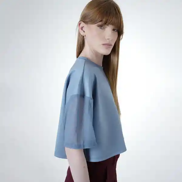 Camiseta Manga Corta en Combinado Azul M Fuera de Serie