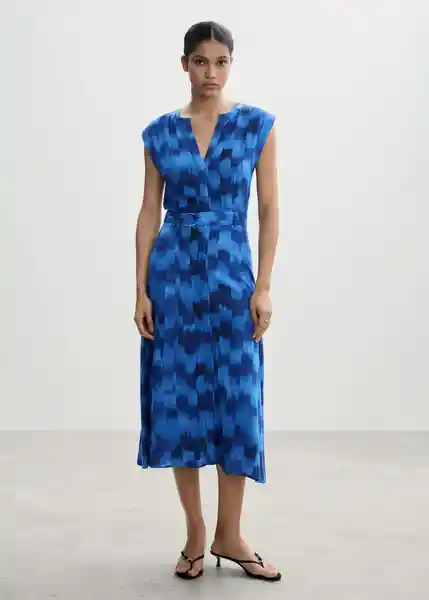 Vestido Icat Azul Talla S Mujer Mango