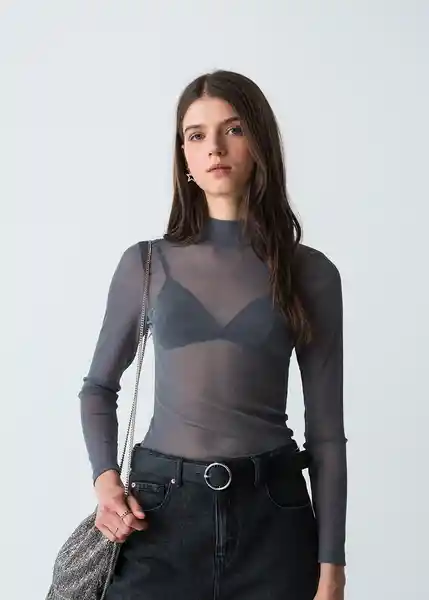 Camiseta Mujer Azul Plateado Medio Talla M 403G067 Naf Naf