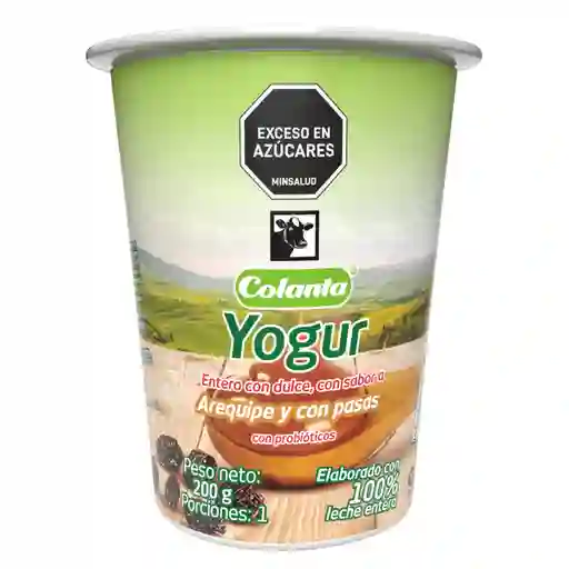 Colanta Yogur Entero Arequipe Pasas Vaso