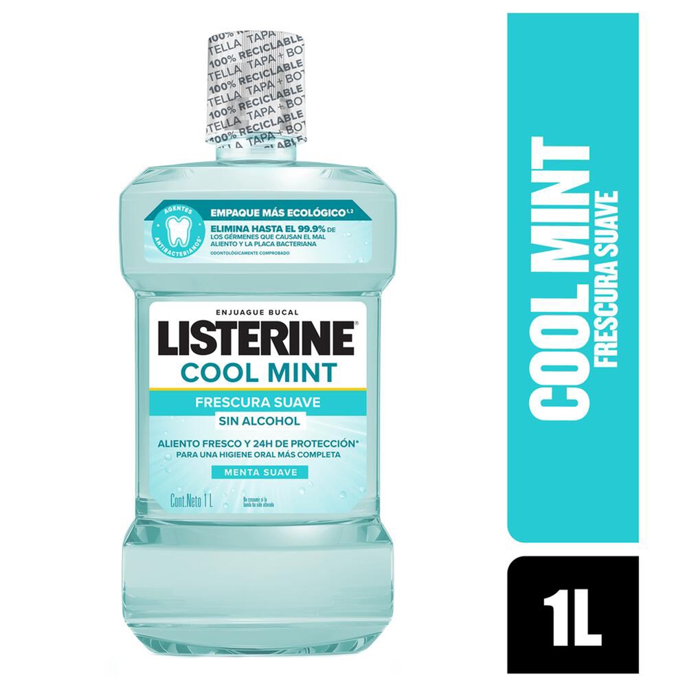 Listerine Enjuague Bucal Cool Mint Zero Alcohol Menta Suave 1 l