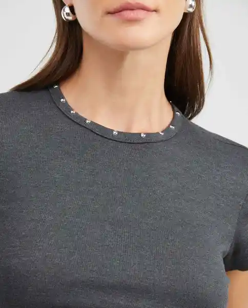 Ribbed Crewneck Top Gris Cuervo Medio Talla S Mujer Chevignon