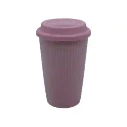 Taza de Cerámica Con Tapa Rosa 400 mL Miniso
