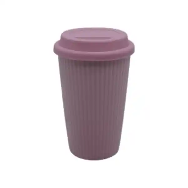 Taza de Cerámica Con Tapa Rosa 400 mL Miniso