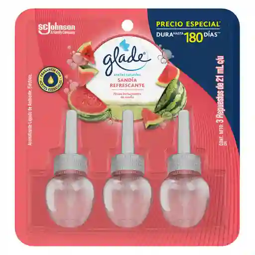 Glade Repuesto Ambientador Sandía Aceite Natural 21 mL x 3 Und