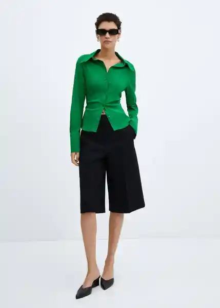 Camisa Frunci Verde Talla 24 Mujer Mango